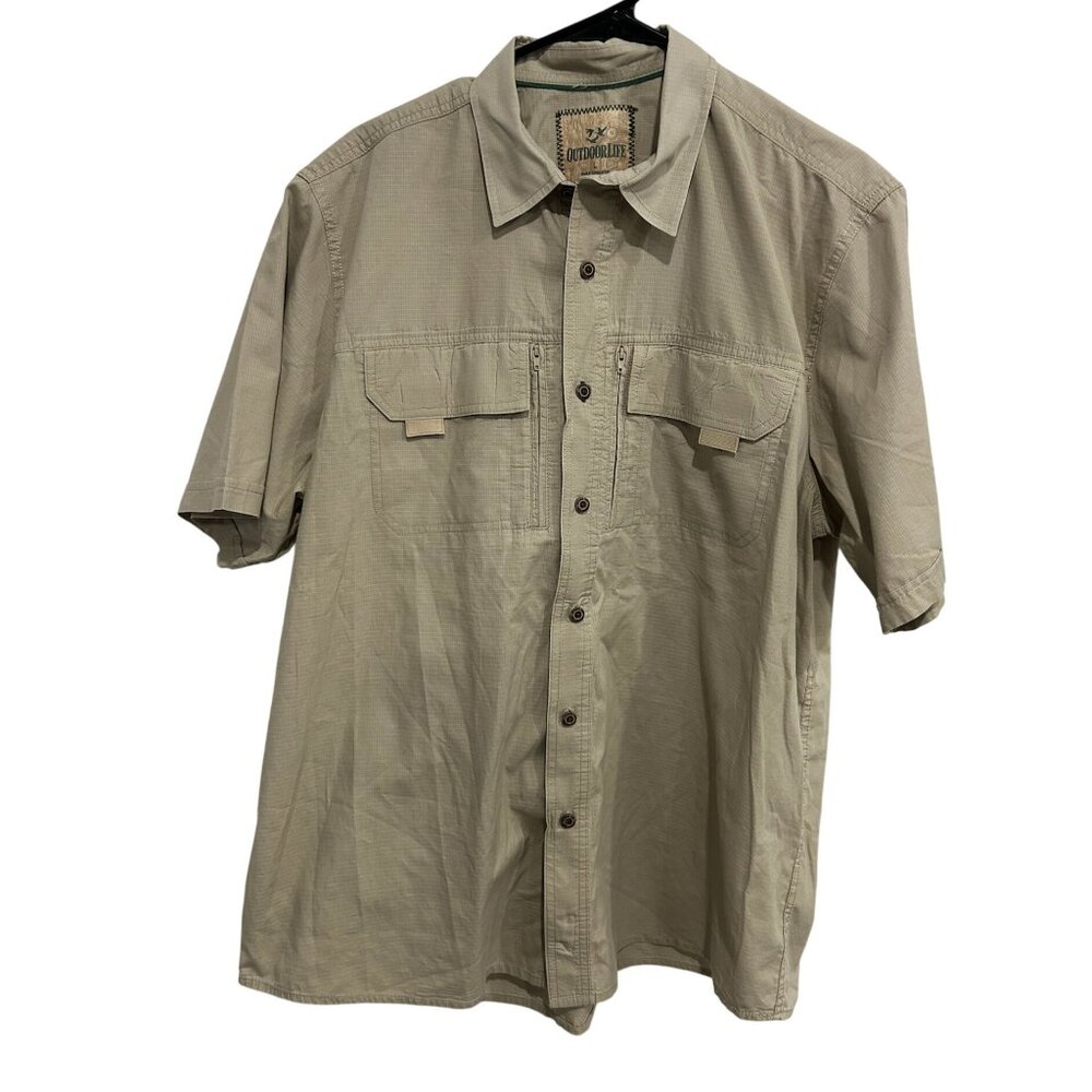 Outdoor Life Mens Beige Short-Sleeve Button-Up Shirt Size Large